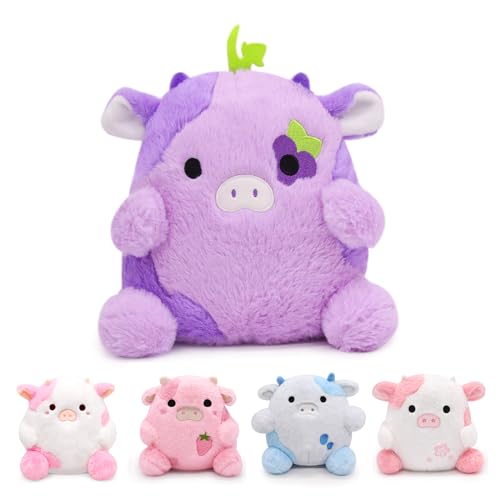 LMTGLDT Cow Plush Cow Stuffed Animals Pillow, Purple Cow Plush Soft Cow Pillows, Kawaii Purple Plushie Cow Toy for Kids Girls Boys Birthday Gift Home Decoration - Purple Cow