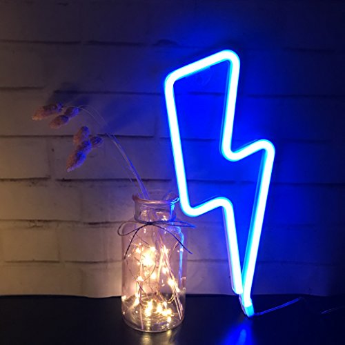 Blue Lightning Neon Light,LED Lightning Sign Shaped Decor Light,Wall Decor for Christmas,Birthday Party,Kids Room, Living Room, Wedding Party Decor - blue lightning