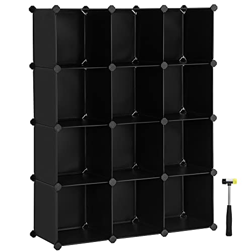 SONGMICS Cube Storage Organizer, Set of 12 Plastic Cubes, Book Shelf, Closet Organizers and Storage, Room Organization, Bedroom Living Room, 12.2 x 36.6 x 48.4 Inches, Black ULPC34BK - Black - 12Cubes