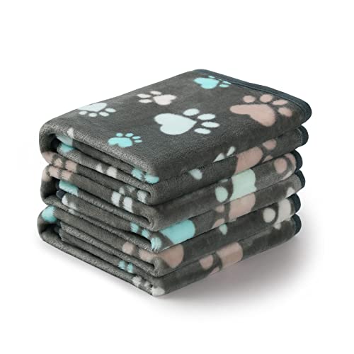 Luciphia 1 Pack 3 Blankets Fluffy Premium Fleece Pet Blanket Flannel Paw Printed Throw for Dog Cat(Medium 30x20'', Grey) - Medium (Pack of 3) - Grey Paw2