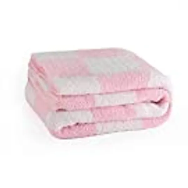 QQP Checkered Throw Blanket,Soft Cozy Microfiber Reversible Checkerboard Fluffy Throw Blanket,50X60In Blanket for Home Bed Couch.（Pink）