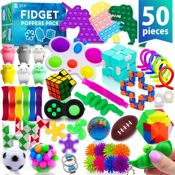 (50 Pcs) Fidget Toys Pack Figette Party Favors Gifts for Kids Adults, Autism Sensory Toy Classroom Prizes Autistic Children Pop Its Bulk Fidgets Pinata Stuffers, Treasure Box Girls Goodie Bag Stress