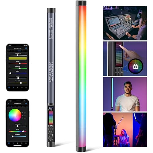 NEEWER TL60 RGB Tube Light, Full Color RGBWW Photography Handheld LED Video Lighting Wand Stick Supports APP/2.4G/DMX Control, 7 Pixel Effects 18 Scenes, 2500K-10000K CRI97+ TLCI98+, 3000mAh Battery - 20W with 3000mAh Battery