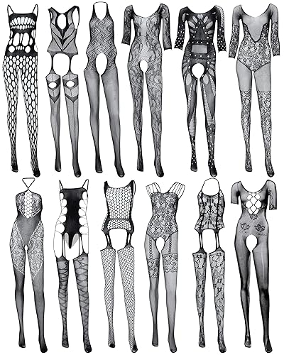 12 Pieces Women's Fishnet Lingerie Mesh Bodysuit Lace Smock Lingerie for Women - Stylish Style