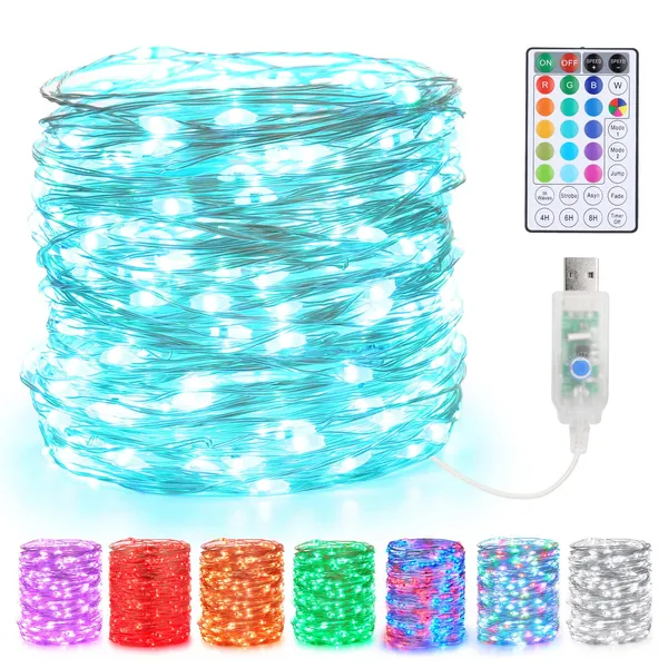 BrizLabs USB Fairy String Lights, 33ft 100 LED Color Changing Fairy Lights with Remote Timer, Multi-Color RGB Mini Twinkle Lights, USB Powered Plugin Rainbow Lights for Christmas Indoor Bedroom Decor