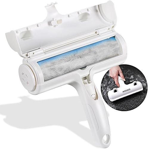 Pet Hair Remover Roller, ACE2ACE Reusable Animal Hair Removal Brush for Dogs and Cats, Self Clean Pet Fur from Carpet, Furniture, Rugs, Laundry, Clothes and Bedding, Sofa (Blue) - White