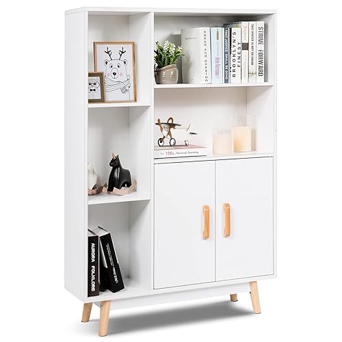 Giantex Storage Cabinet, Free Standing Pantry Cabinet with 2 Door Cabinet and 5 Shelves, Home Office Furniture Bookcase, Side Cabinet, Cupboard, Wood Cube Organizer (White) - White