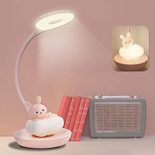 CompraFun Kids Desk Lamp Pink, Dimming Desk Lamp for Girls with Exclusive Cartoon Look, Cute Night Light for Kids Bedroom, Eye-Caring LED Portable Reading Lamp for Child, Unique Gift (Pink Rabbit) - Pink Rabbit