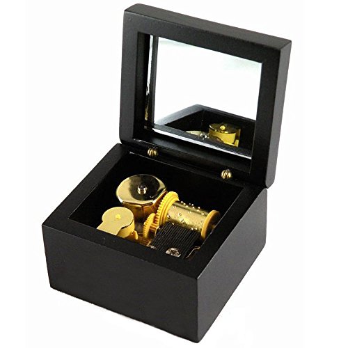 Wind-Up Wooden Music Box with Gold-Plating Movement in,Lilium from Elfen Lied,Black - Black-golden