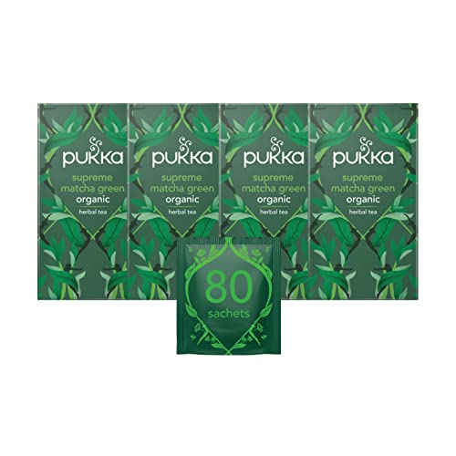 Pukka Herbs | Supreme Matcha Green Organic Herbal Tea | Green Tea and Matcha Powder | Perfect For Everyday Vitality | 4 packs | 80 Sachets - Single