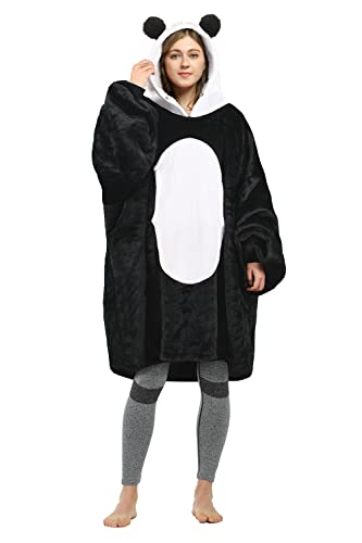 Catalonia Panda Blanket Hoodie Sweatshirt, Oversized Wearable Sherpa Lounging Pullover for Adults Men Women Teenagers Kids Gift - One Size - Panda