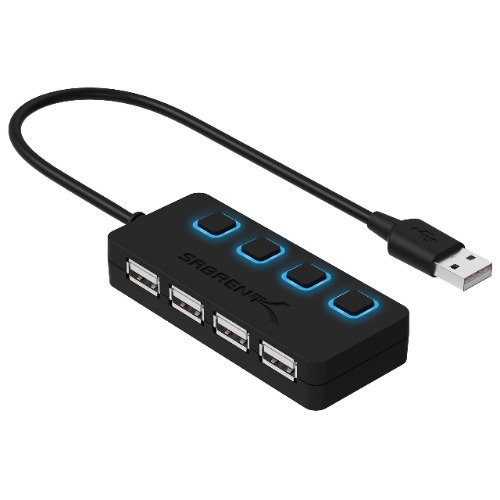SABRENT 4-Port USB 2.0 Data Hub with Individual LED lit Power Switches [Charging NOT Supported] for Mac & PC (HB-UMLS) - 