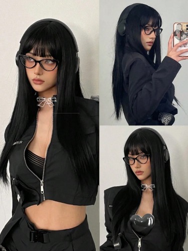 24 Inch Black Long Straight Synthetic Wig