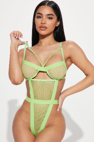 That Girl Sheer Mesh Teddy - Green | M