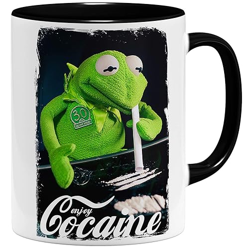 OM3® - Enjoy-Cocaine-Frog - Mug | Ceramic Mug | 11 oz 325 ml | Printed on Both Sides | Black - Black