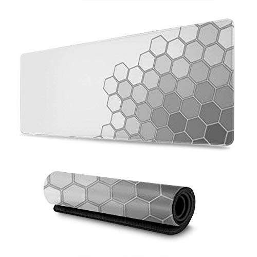 Grey Geometry Design Pattern XXL XL Large Gaming Mouse Pad Mat Long Extended Mousepad Desk Pad Non-Slip Rubber Mice Pads Stitched Edges (31.5x11.8x0.12 Inch)