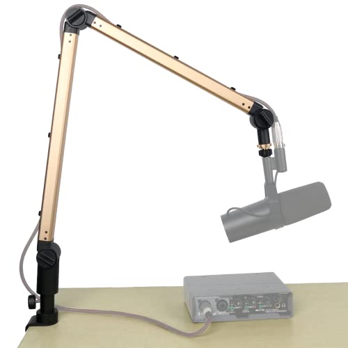 BOMGE Boom Arm - Adjustable 360° Rotatable Desk-Mounted Broadcast Microphone Boom Stand with Adapter,Hidden Cable Trough,For Shure SM7B/MV7/Blue Yeti/HyperX QuadCast , Recording,Gaming. (gold) - silver