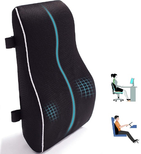 Lumbar Support Pillow for Office Chair Back Support Pillow for Car, Computer, Gaming Chair, Recliner Memory Foam Back Cushion for Back Pain Relief Improve Posture, Mesh Cover Double Adjustable Straps