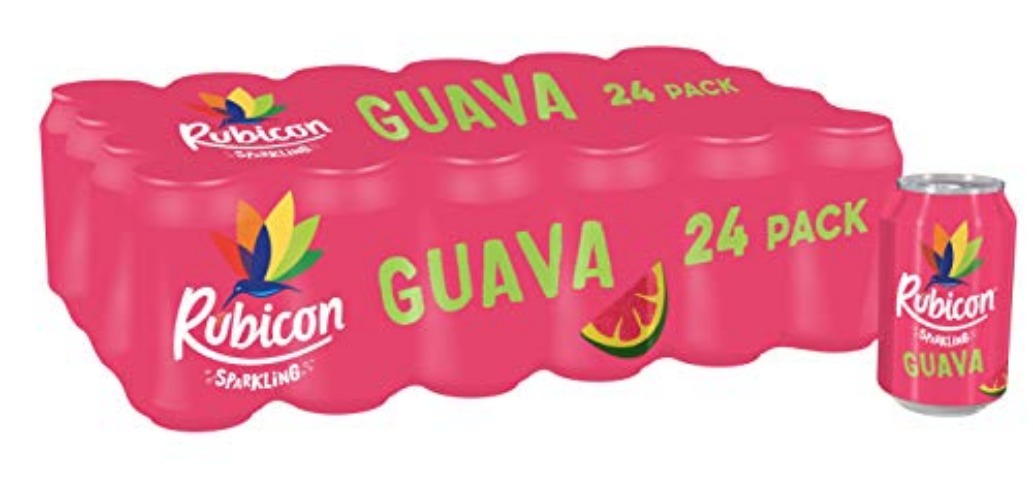 Rubicon 24 Pack Sparkling Guava Flavoured Fizzy Drink with Real Fruit Juice, Handpicked Fruits for a Temptingly Intense Taste "Made of Different Stuff" - 24 x 330ml Cans - Guava - 330ml - 24 Cans