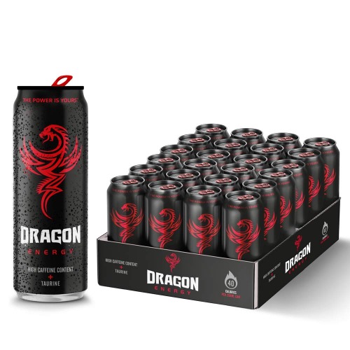 Dragon Energy Red Energy Drink, Gives a Refreshing Boost to Maximize Performance. Contains BVITS Caffeine and Taurine, Produced in the UK & 100% Recyclable Cans (Case of 24 x 250ml Cans)