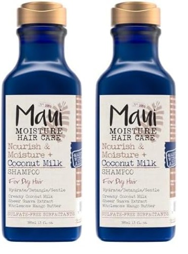 Maui Moisture Nourish & Moisture + Coconut Milk Shampoo to Hydrate and Detangle Curly Hair, Lightweight Daily Moisturizing Shampoo, Vegan, Silicone & Paraben-Free, 13 fl oz (Pack of 2) - 13 Fl Oz (Pack of 2) - Shampoo