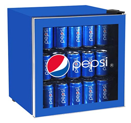 CURTIS MIS165PEP Pepsi Mini Beverage Cooler-70 Can or 17 Bottles Drinks Fridge with Glass Door for Soda + Adjustable Thermostat, Perfect for Home, Office, or Dorm, 1.8 cu ft, Blue - PEPSI