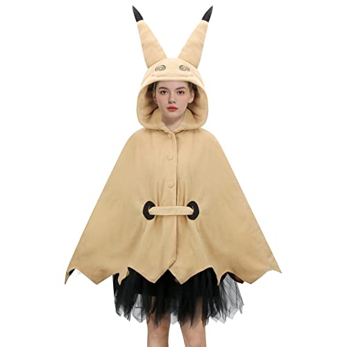 NIHONCOS Womens Long Ears Hooded Cloak Costume Yellow Ghost Cape Hoodie Skirt Belt Gloves Halloween Cosplay Costume Outfit - Large