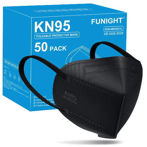 Funight KN95 Face Masks 50 Pack 5-Ply Breathable Filter Disposable Face Masks Black - Adult-50 Pack-black