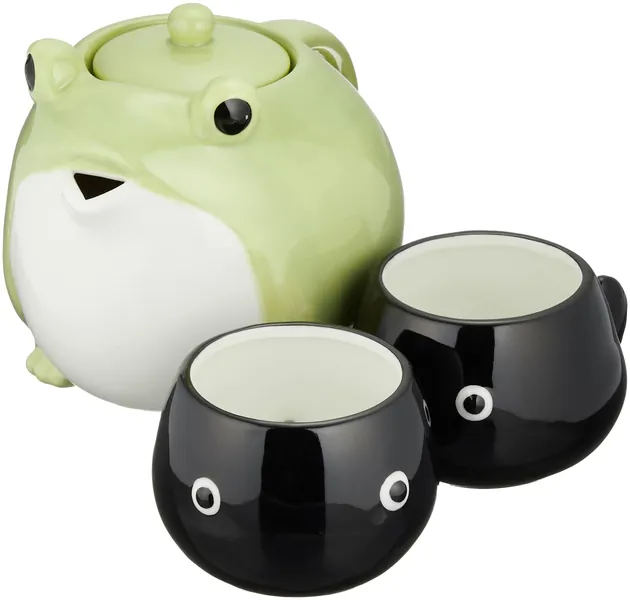 SAN3293 Cute Tableware Teapot and Tea Cup Set, Frog Parent and Child, 20.3 fl oz (600 ml), 4.9 fl oz (140 ml) - Frog Parent