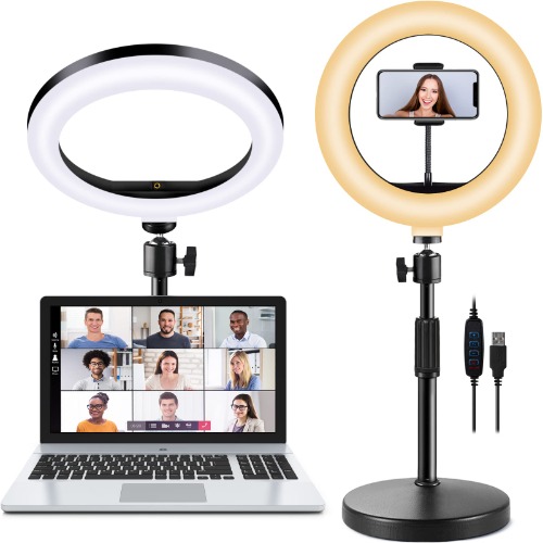 Selfie Ring Light with Stand and Phone Holder, 10'' Dimmable Desktop LED Circle Light for Laptop,Computer, Lighting Kit Gifts for Live Streaming/Laptop Video Conference/Chat/Makeup/YouTube/Tiktok/Vlog