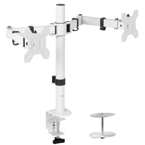 VIVO Dual Monitor Desk Mount, Heavy Duty Fully Adjustable Stand, Fits 2 LCD LED Screens up to 27 inches, White, STAND-V002W - White