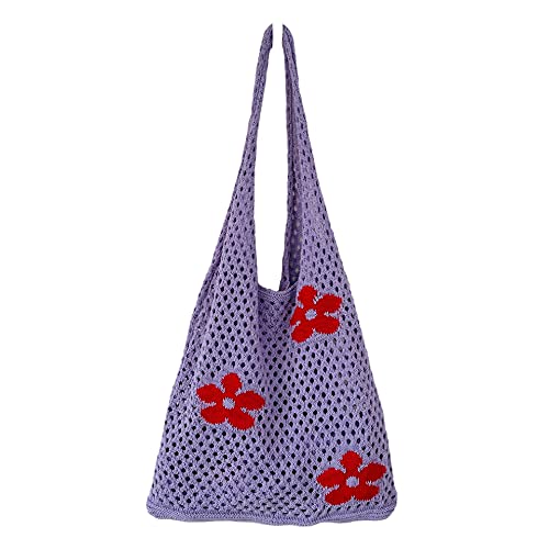 Crochet Tote Bag Fairycore Hobo Bag for Women Fairy Grunge Aesthetic Tote Bag Fairy Grunge Accessories - Purple