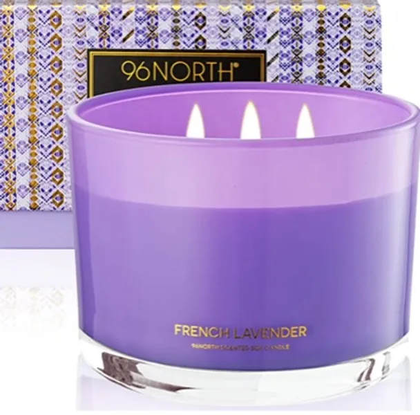 96NORTH Luxury Lavender Soy Candle | Large 3 Wick Jar Candle | Up to 50 Hours Burning Time | 100% Natural Soy Wax | Relaxing Aromatherapy Aesthetic Candle | Housewarming Gift for Women and Men - French Lavender