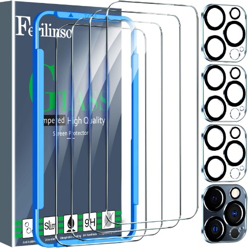 Ferilinso 4 Pack Screen Protector for iPhone 15 Pro with 4 Pack Tempered Glass Camera Lens Protector Phone Case Friendly Ultra Accessories Protector de Pantalla for Apple iPhone 15 Pro - iPhone 15 Pro 6.1 INCH $8.49