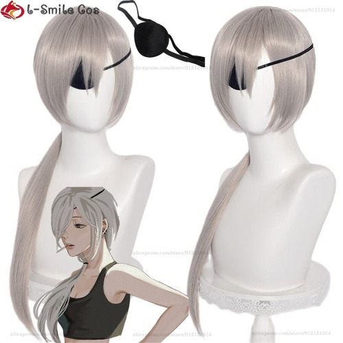 Quanxi Cosplay Wig Anime Chainsaw Man Silver Long Cosplay Heat Resistant Hair Halloween Party Role Play Wigs + Wig Cap