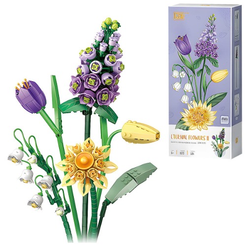 fun4kid Blumenstrauß Bauset Sets, Künstliche Blumen Bausteine, Dekoration Haus, 534 Stück Botanische Kollektion für Erwachsene, Nicht kompatibel mit Lego (Violett/Great Masterwort/Tulpe/Convallariae)