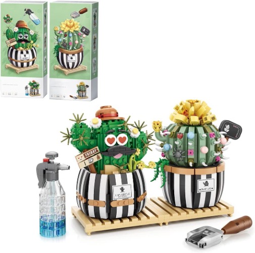 Kaktus Bausteine Bausatz, Bonsai Bauchiger Kaktus Baustein, Mini Bausatz, Kreatives Künstliche Blumen Bauset, Geschenk für Kinder und Erwachsene Nicht Kompatibel mit Lego (1245&1246) - 1245&1246