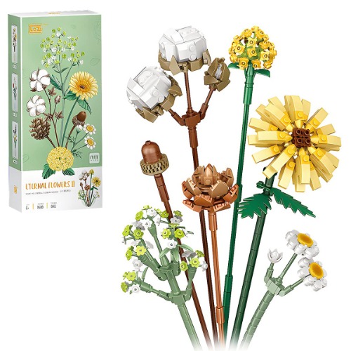 Mini Blöcke Blumenstrauß Bausets Künstliche Blumen Bausteine Dekoration Zuhause 646 Stück Botanische Kollektion für Erwachsene Nicht kompatibel mit LEGO (Baumwolle/Tannenzapfen/Gerbera/Craspedia)