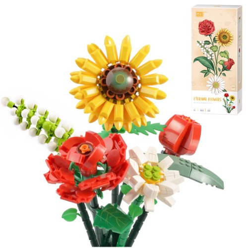 Blumenstrauß Bauset Künstliche Blumen Bausteine Sets Heimdekoration 568 Stück Kreative Botanische Kollektion für Erwachsene Geschenk, nicht kompatibel mit LEGO (Sonnenblume/Rose/Kleine Gänseblümchen)