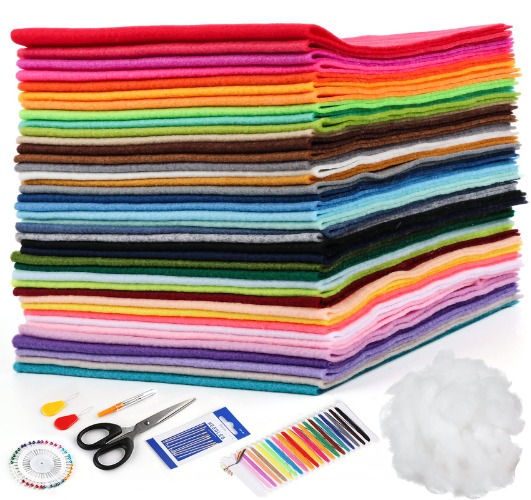 40 Farben Filzstoff Super Weich 20 x 30 cm Bastelfilz mit 7pcs Nähzubehör und 50g Füllmaterial,1,2mm Bunt Vliesstoff Kinder Filz zum Basteln von Polyester für Filzuntersetzer Basteln Nähen Patchwor - 