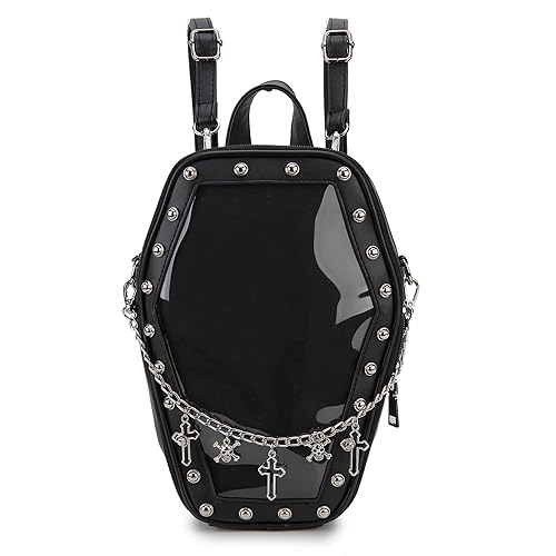 ENJOININ Gothic Coffin Shape Fashion Purses and Handbags for Women Halloween Shoulder Bag Backpack - Black a