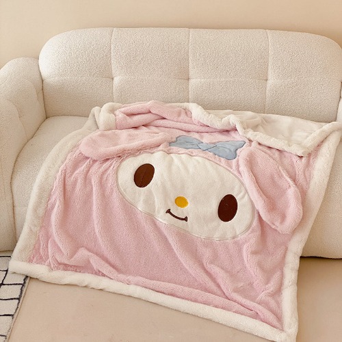 Sanrio Plush Plush Blanket Double-layer Thickened Winter Office Nap Blanket Sofa Noon Nap Coral Velvet Blanket | Kid Size: 39*55 inch / Kuromi
