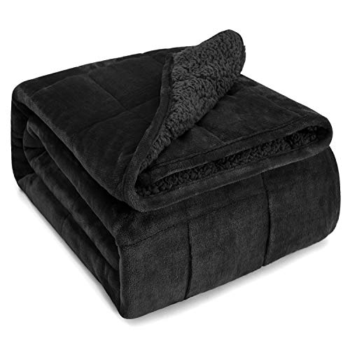 Sivio Sherpa Fleece Weighted Blanket for Adult, 15lbs Heavy Fuzzy Throw Blanket with Soft Plush Flannel, Reversible Twin-Size Super Soft Extra Warm Cozy Fluffy Blanket, 48x72 Inch Dual Sided Black - 48" x 72" 15lbs - Dual Sided Black