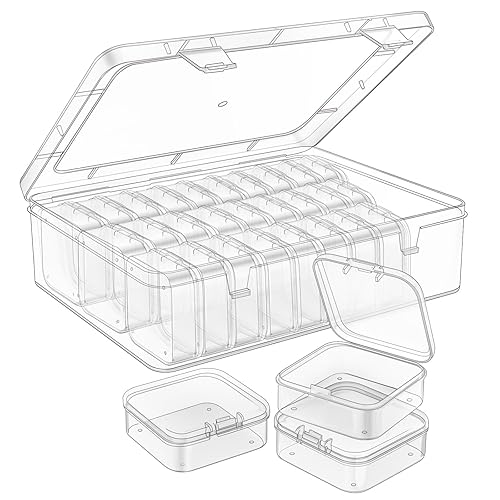 Mathtoxyz Bead Organizer Box, 62Pcs Small Bead Organizers and Storage Plastic Cases Mini Clear Bead Storage Containers Boxes with Hinged Lid and Rectangle for Bracelet Making DIY Jewelry Craft Nail - Clear - 2P