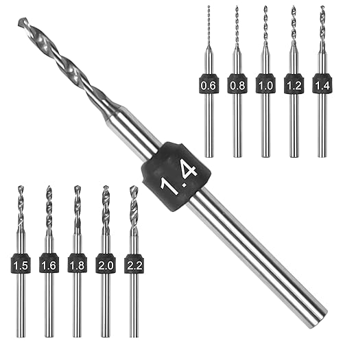 AM Arrowmax PCB Micro Drill Bit Set, 0.6mm-2.2mm, 3/32-Inch Shank, Size Marked, Tungsten Carbide Jewelry Drill Bits, Hole Drilling Tool for DIY, Amber, Beads, Wood - SDS PCB Set A (10 pcs)