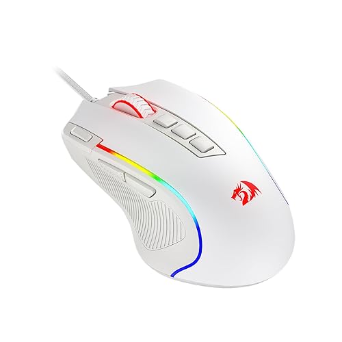 Redragon M612 Predator RGB Gaming Mouse, 8000 DPI Wired Optical Mouse with 11 Programmable Buttons & 5 Backlit Modes, Software Supports DIY Keybinds Rapid Fire Button, White - White - Wired