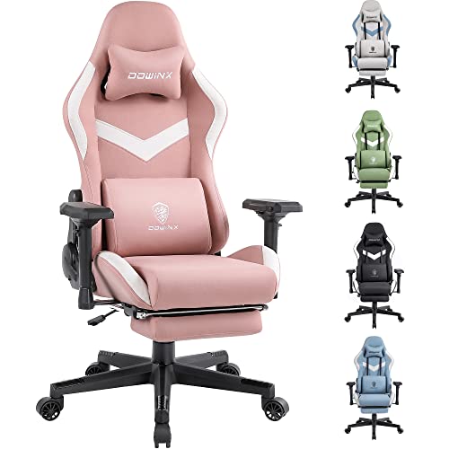 Dowinx Gaming Chair Breathable Fabric Office Chair with Pocket Spring Cushion and 4D Armrest, High Back Ergonomic Computer Chair with Massage Lumbar Support Task Chair with Footrest Pink - Pink-4d
