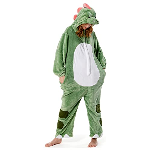 OLAOLA Adult Onesie, Animal Christmas Costume, Unisex Onesies Plush Cosplay Pajamas One-Piece Sleepwear - Large - Dinosaur