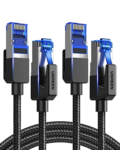 UGREEN Cat 8 Ethernet Cable 2 Pack 3ft, Braided High Speed 26AWG Cat 8 LAN Network Cord 40Gbps 2000Mhz Shielded Heavy Duty RJ45 Cable Compatible for Gaming PC PS5 PS4 PS3 Xbox Modem Router 2 Pack 3ft - 3FT