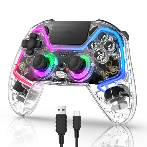 IINE PS4 Wireless Controller, Remote Control for PS4/Slim/Pro/PC with Hall Effect Joysticks and Triggers, Gamepad with 1000mAh Battery/RGB Light/Vibration/6-Axis Gyro/Multi Touch Pad/3.5mm Audio Jack